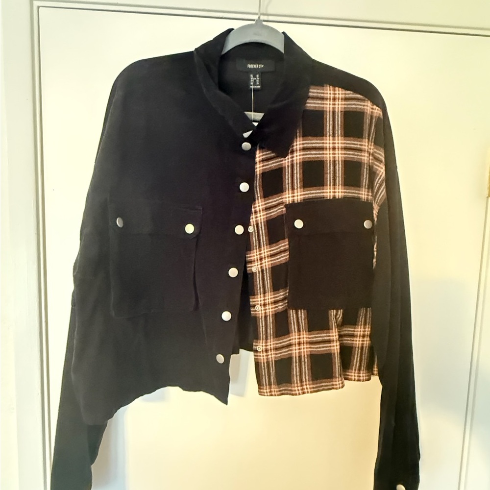 Forever 21+ Two-Tone Black & Brown Plaid Button Jacket